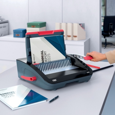 Masina de indosariat GBC CombBind CB20, manuala, cu spire din plastic, A4, 20/240 coli, negru-argintiu